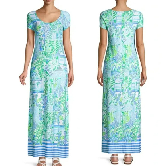New! Lilly Pulitzer Wynne Blue Green Print Maxi Dress nwt 22144 - Picture 1 of 7
